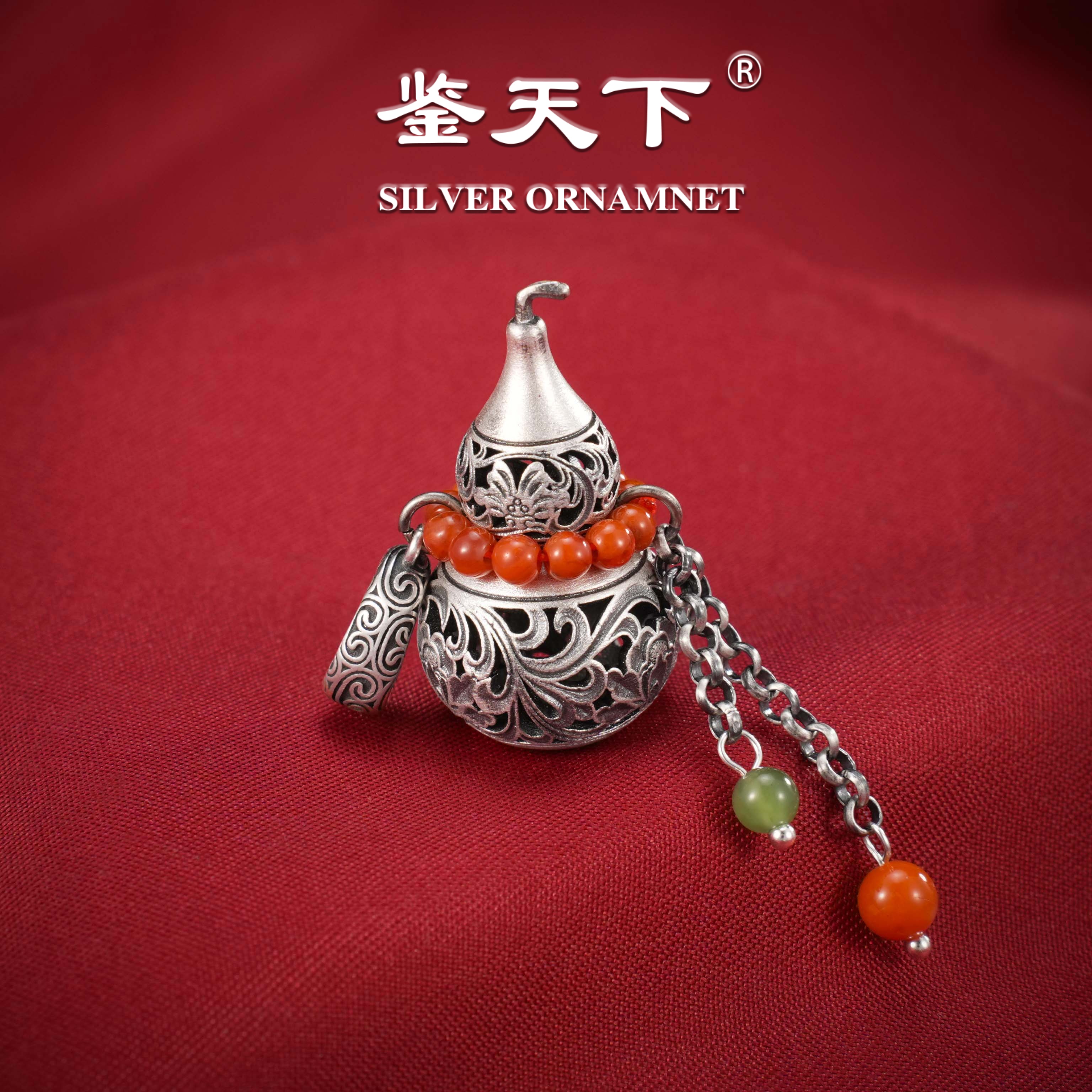 复古南红碧玉镂空雕花葫芦吊坠01910362