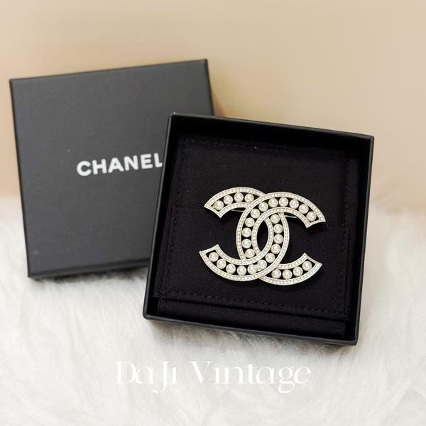 大吉中古/Chanel香奈儿双c带钻珍珠镂空胸针