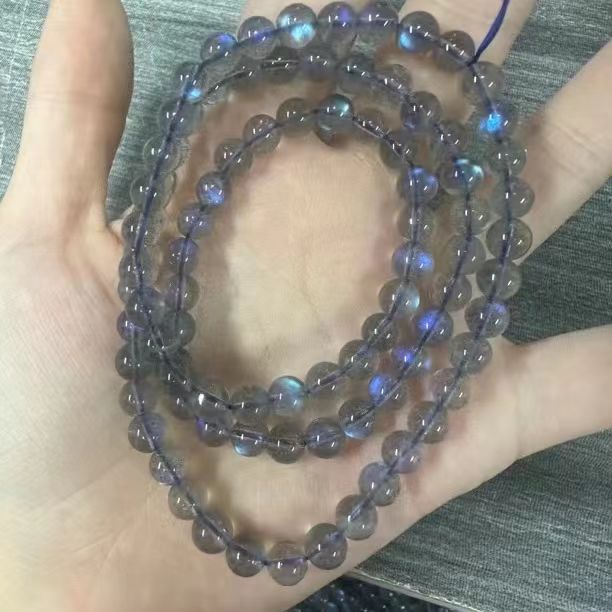 天然灰月光纯蓝光多圈手串 卡6mm （多样性发一条）