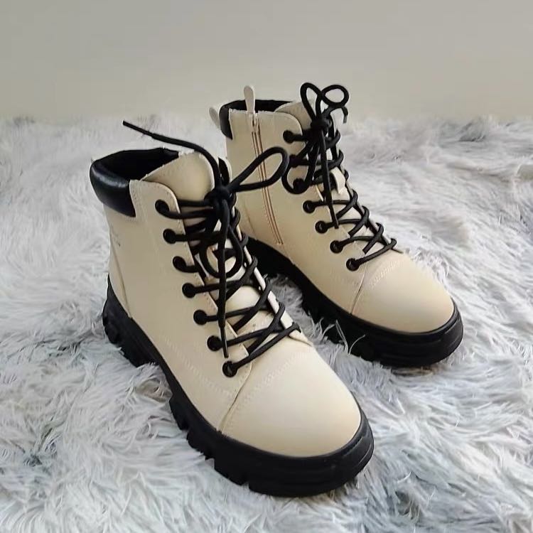 冬季新款1208时尚休闲皮面侧拉链加绒短靴女鞋24D