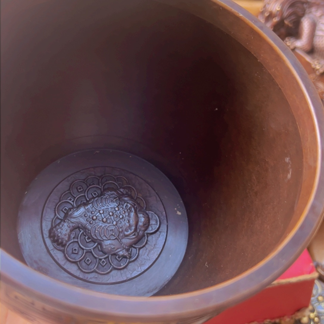 原矿风磨铜对联缸