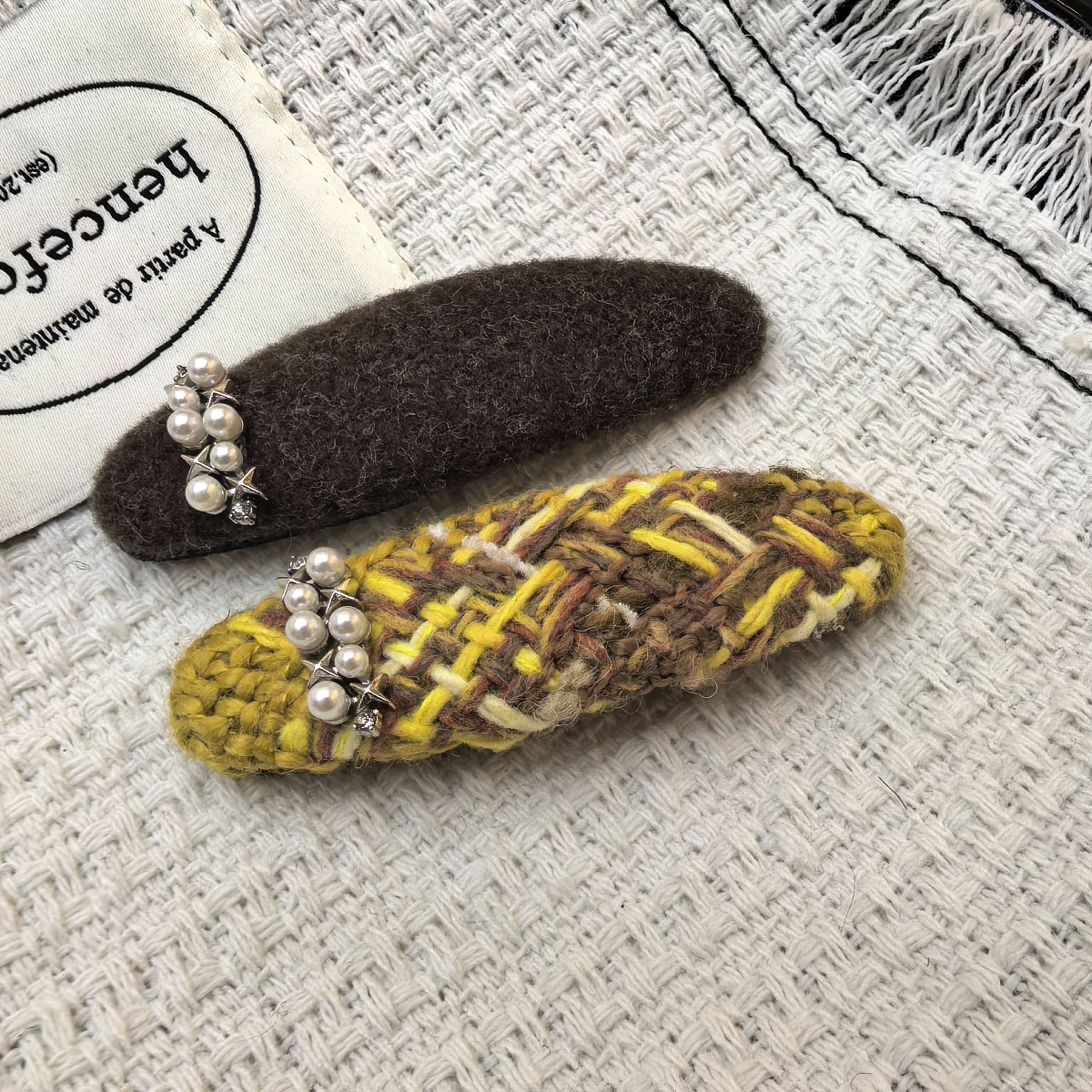 F444黄色格纹咖色毛毛星星闪闪白珠掰掰夹一对