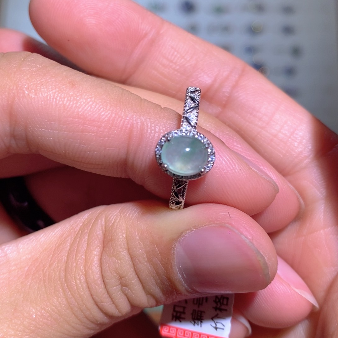 翡翠戒指银S925镶嵌戒指