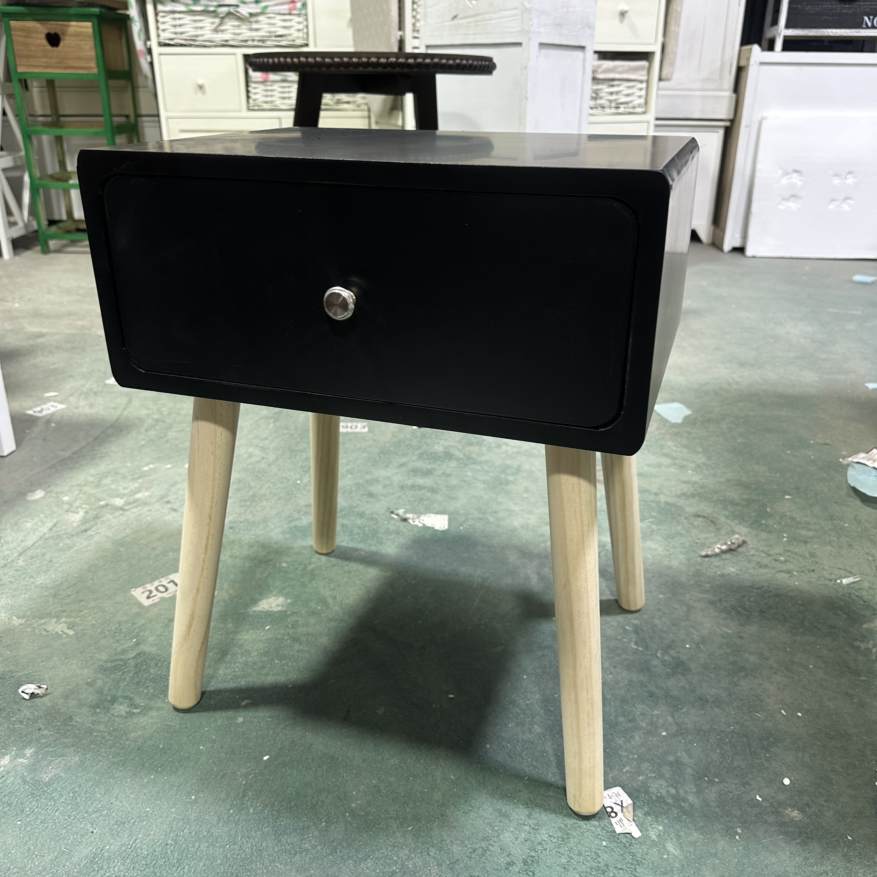 870黑色实木中式床头柜方几收纳柜