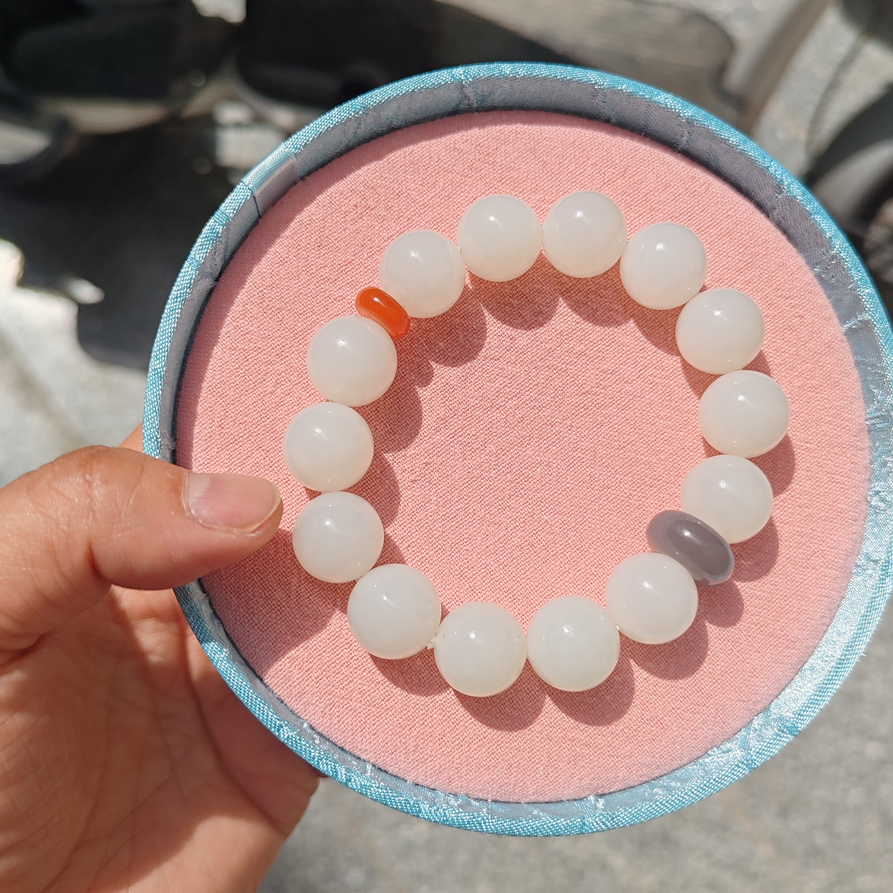 和田玉羊脂白玉纯白圆珠时尚百搭手串卡14