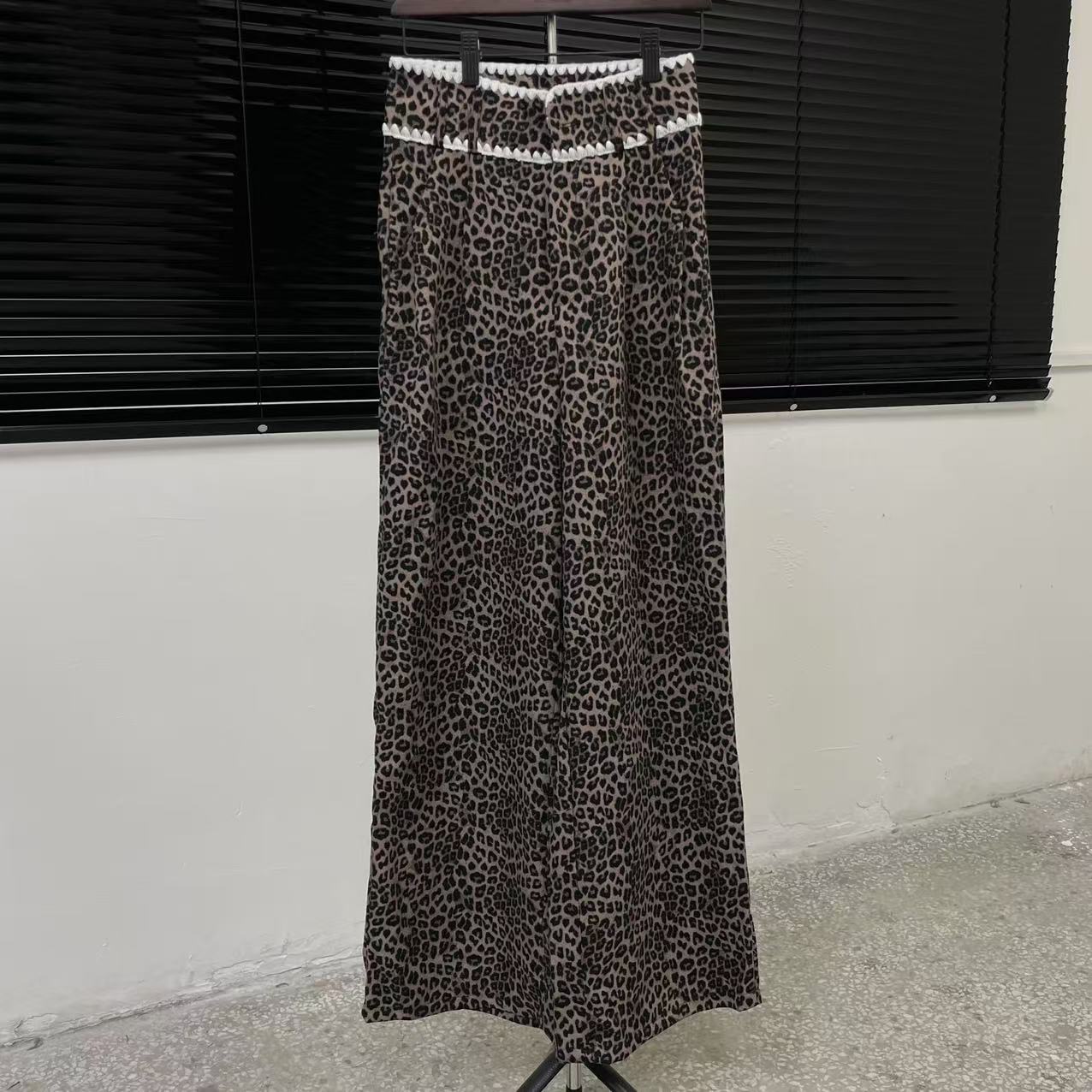 [胖鹅张]显瘦百搭花边豹纹休闲长裤#8602[实物以直播间展示为准]