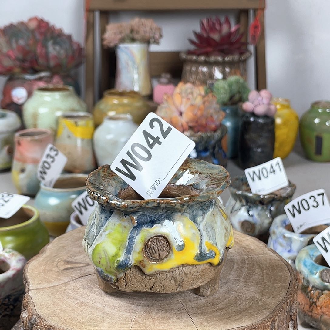 紫砂花盆孤品 不规则油画山石小地雷 外口7