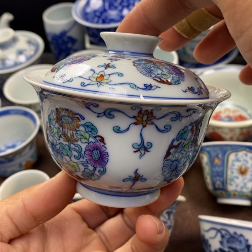 【闪购商品】景德镇青花斗彩盖碗