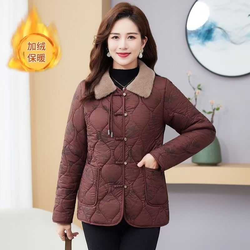 12094-冬季新款加绒加棉外套时尚洋气保暖翻领小棉服（老仓库）