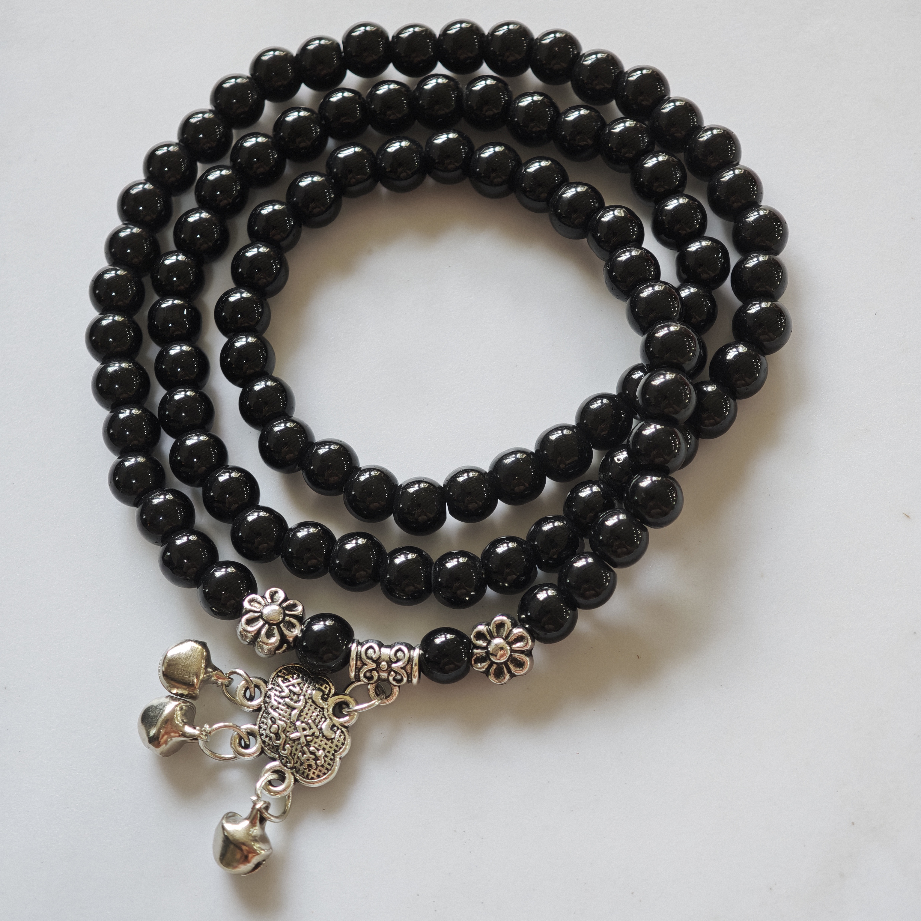 B2 黑曜石长命锁0.6cm多圈手串