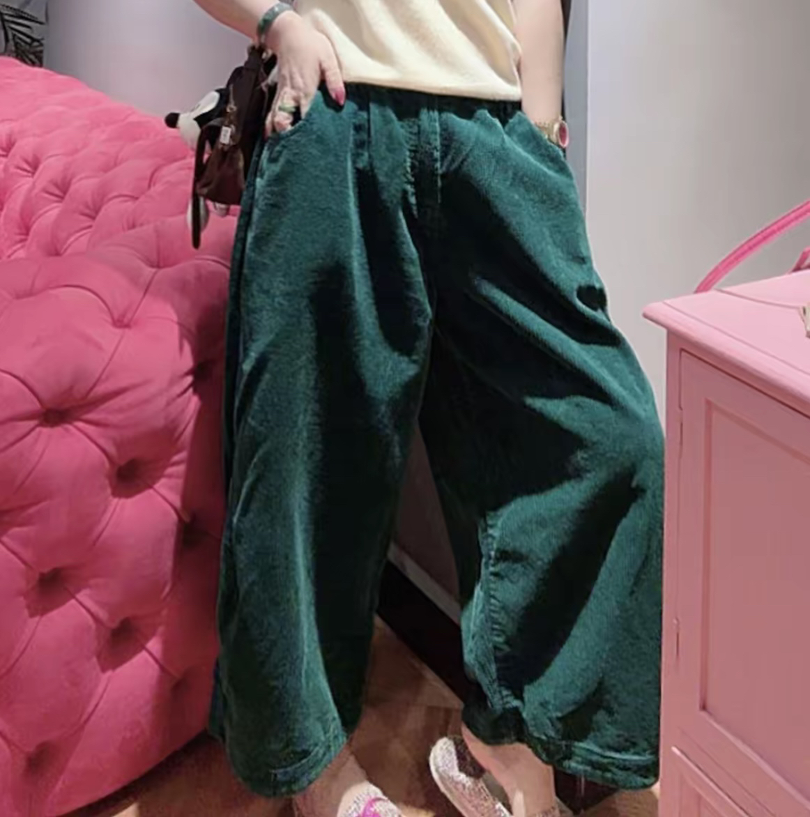 InaChou自制定染宽松休闲高级感九分灯芯绒裤