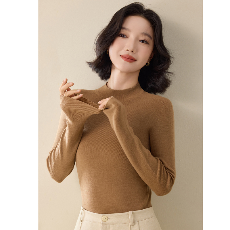 杨子纱纯羊毛半高领基础精纺羊毛百搭上衣长袖KSM855