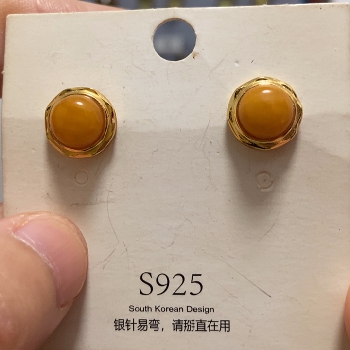 蜜蜡耳饰银S925镶嵌老蜜蜡10