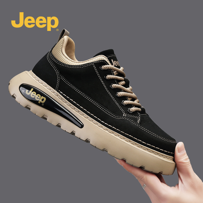 JEEP/吉普秋季新款黑色百搭低帮男板鞋舒适轻便时尚防滑休闲鞋