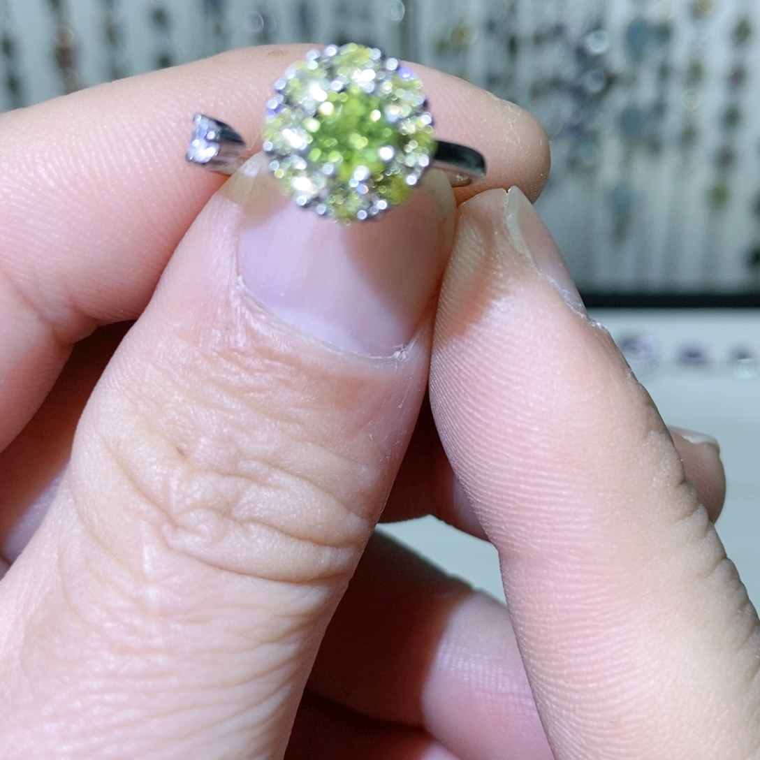 绿水晶戒指银S925镶嵌