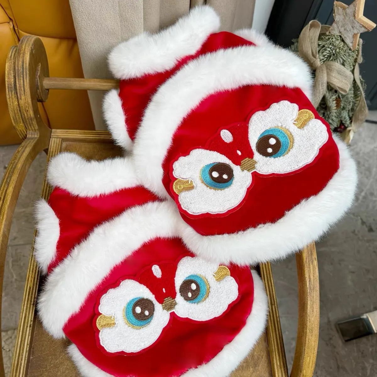 宠物衣服秋冬款比熊约克夏加绒醒狮刺绣拜年服狗狗猫咪过年喜庆XH