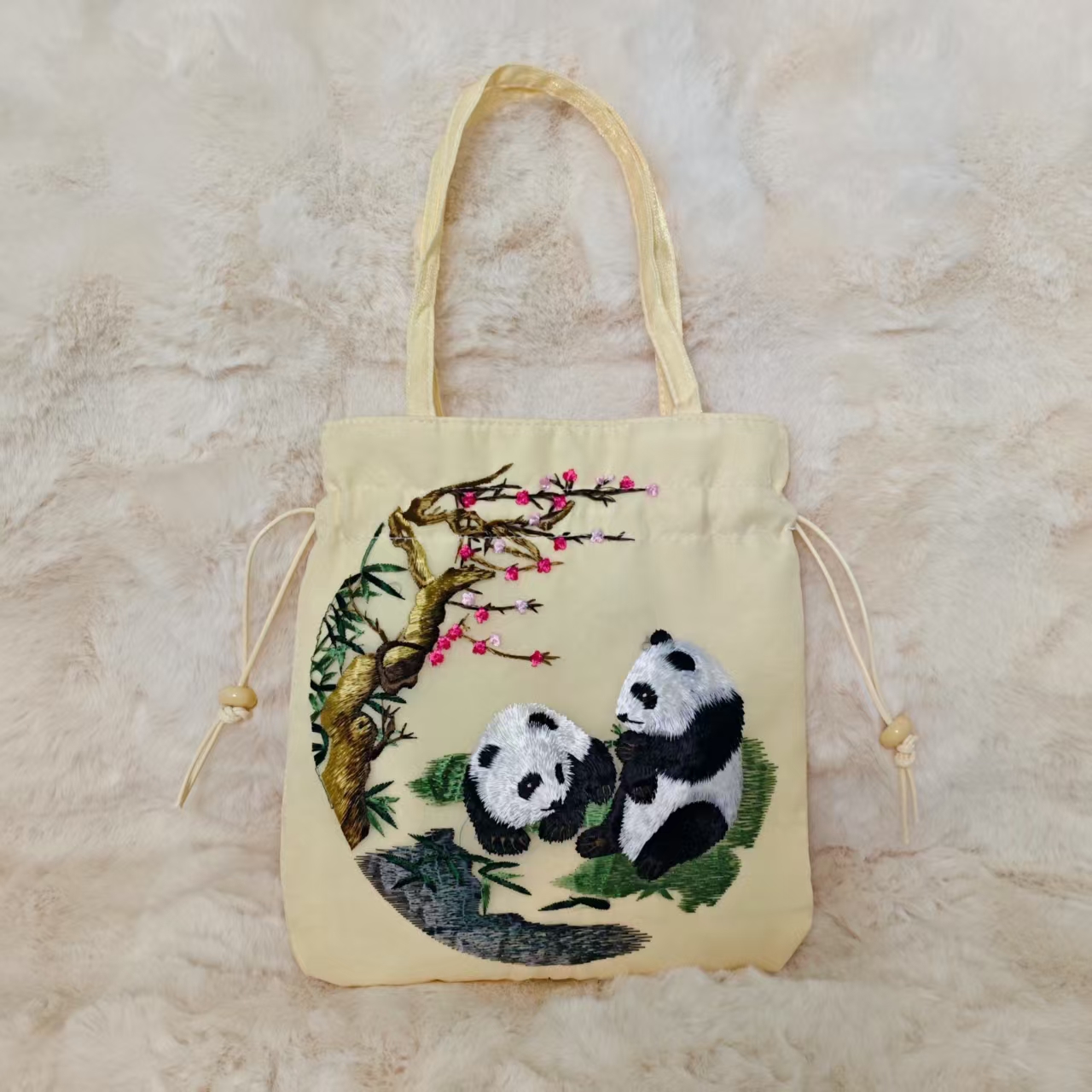 （黄色）梅花熊猫小包苏绣非遗刺绣零钱钥匙化妆品古装马面裙包