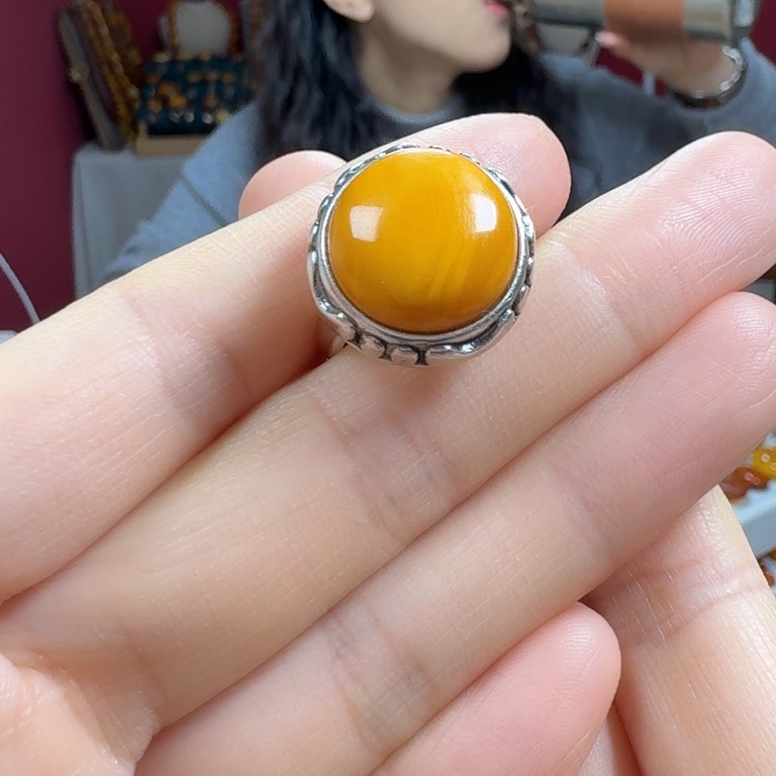 蜜蜡银S925镶嵌耳饰戒指