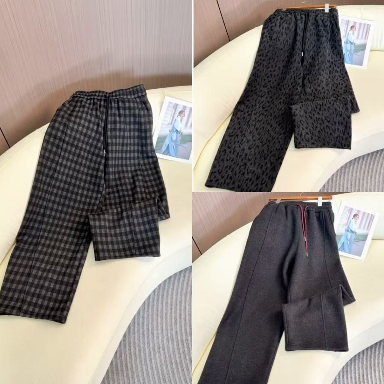 韩系2025冬季加绒洋气刺绣弯刀休闲裤女软糯毛呢裤窄版显瘦阔腿裤