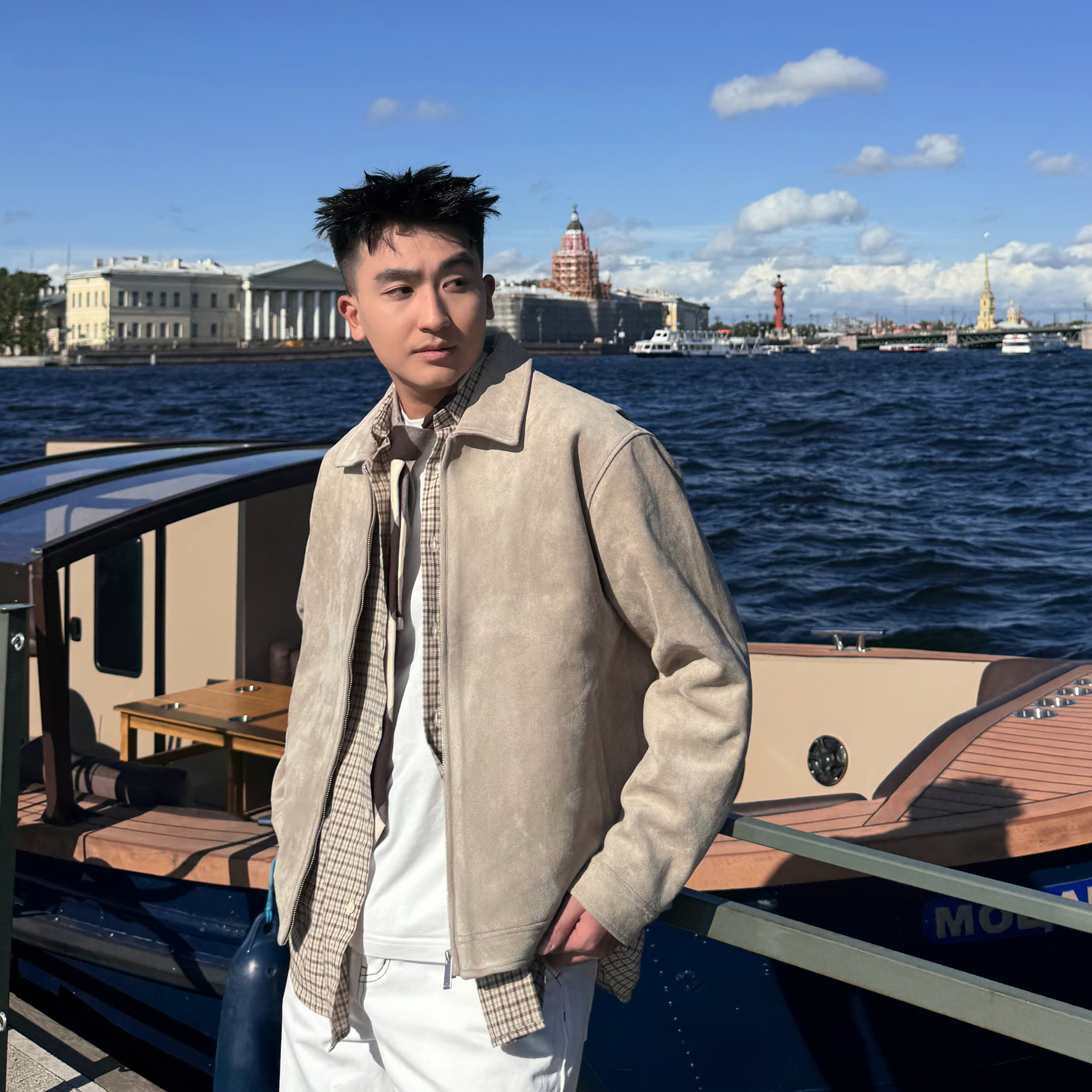 SANBAI 叁佰【秋叶】重磅麂皮绒翻领活页夹克老钱外套短款