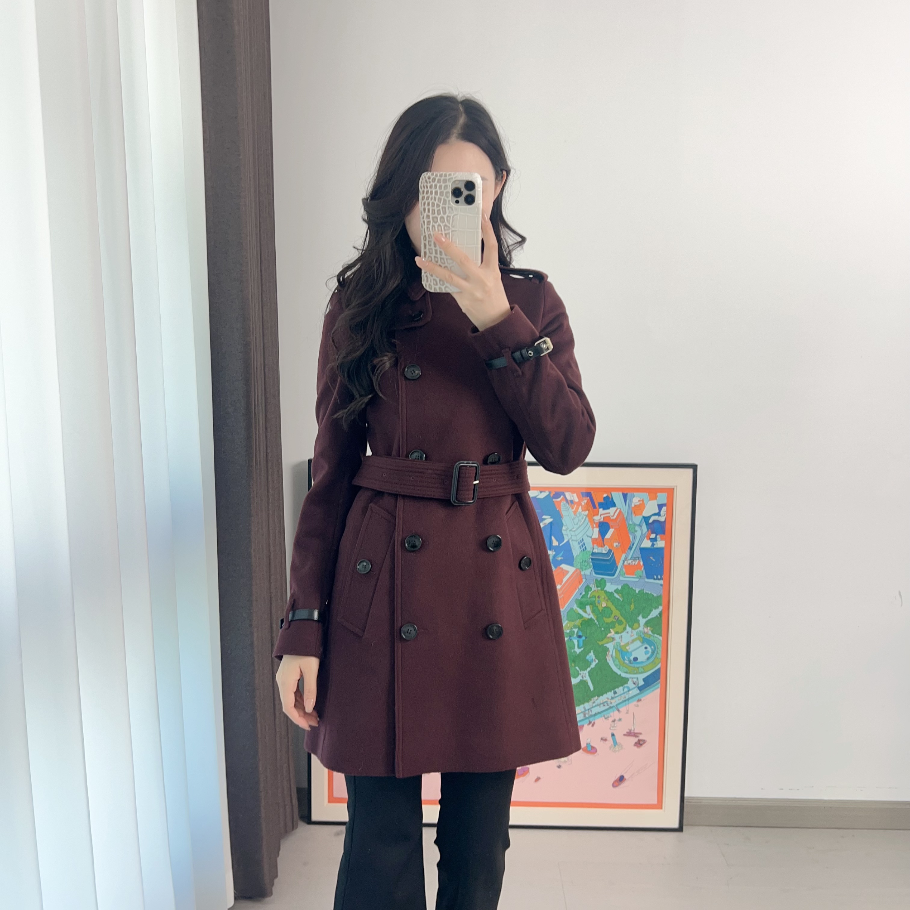 95新 BURBERRY/博柏利 大衣暗红色/251115JCL3H01