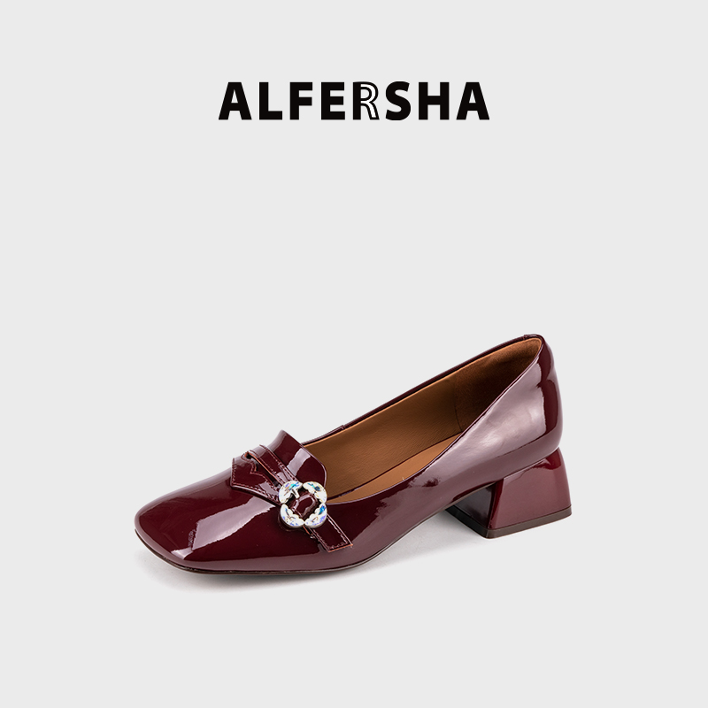 2025春款阿芙莎广系9688782新款法式气质时尚水晶四叶草粗跟单鞋B