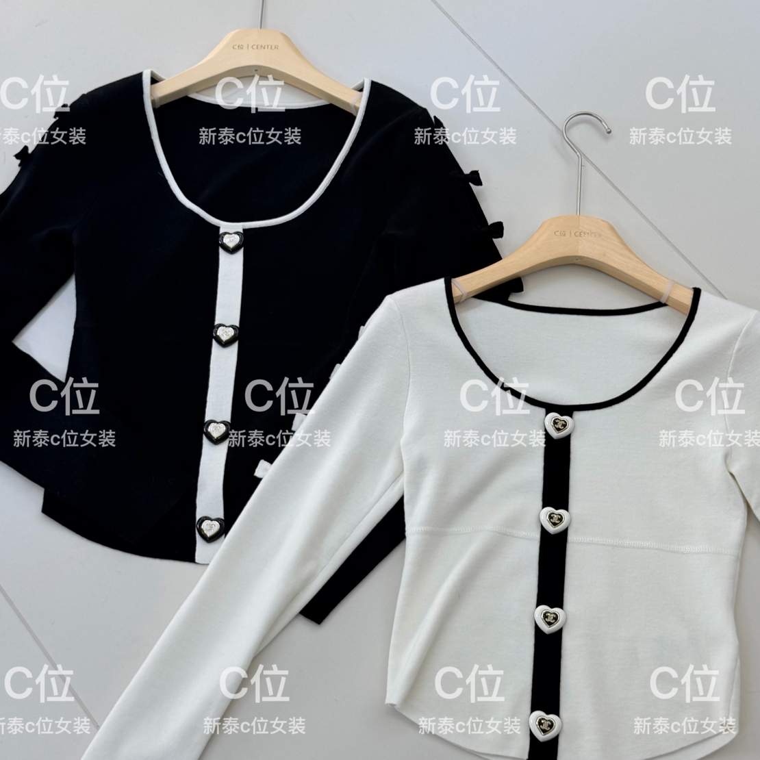 C位·方领小香风简约百搭针织上衣