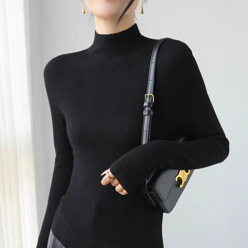 2025秋冬半高领针织衫时尚可机洗长袖湖蓝打底衫