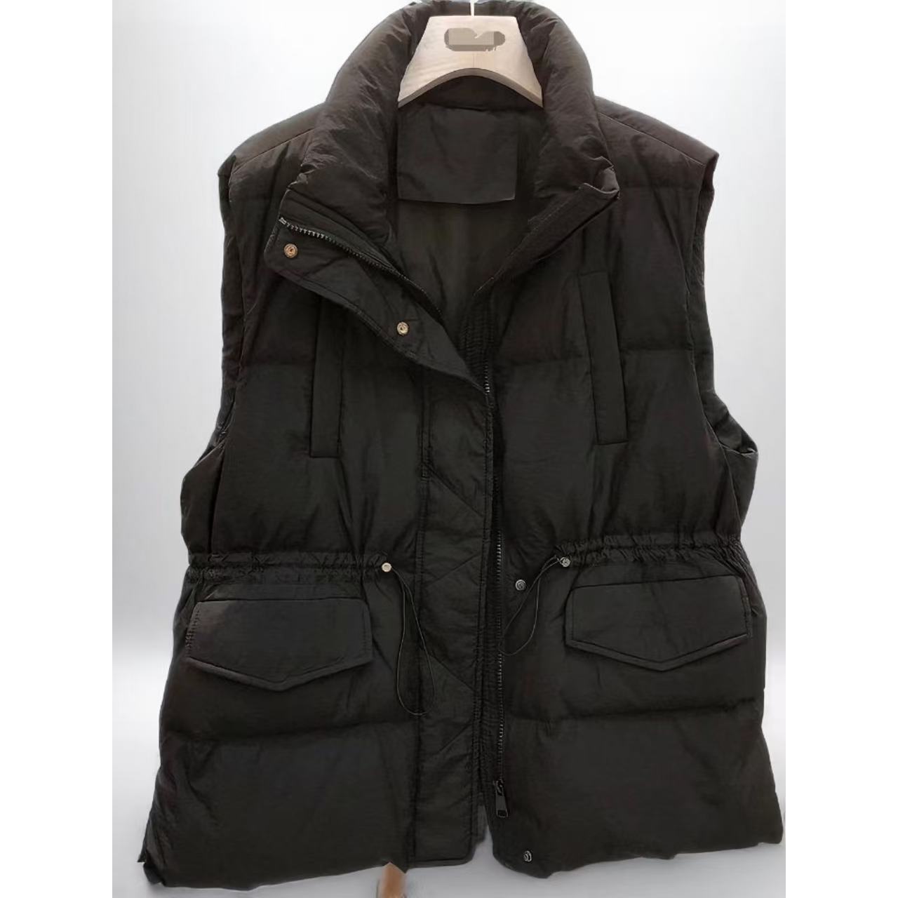 【显瘦神器】韩版女士羽绒服马甲抽绳收腰立领显瘦白鸭绒背心3684