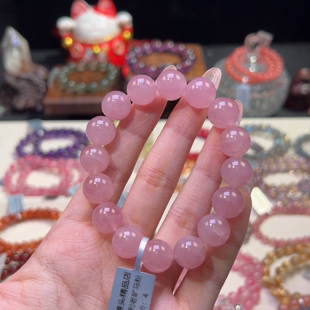 水晶手串未镶嵌福利宠粉老矿蜜桃粉12m