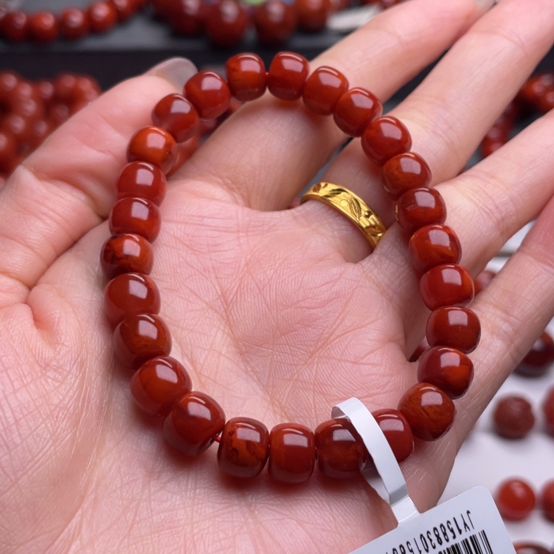 滕***伊南红玛瑙未镶嵌手链（原矿）8mm高品瓦西牛血火焰老型手串