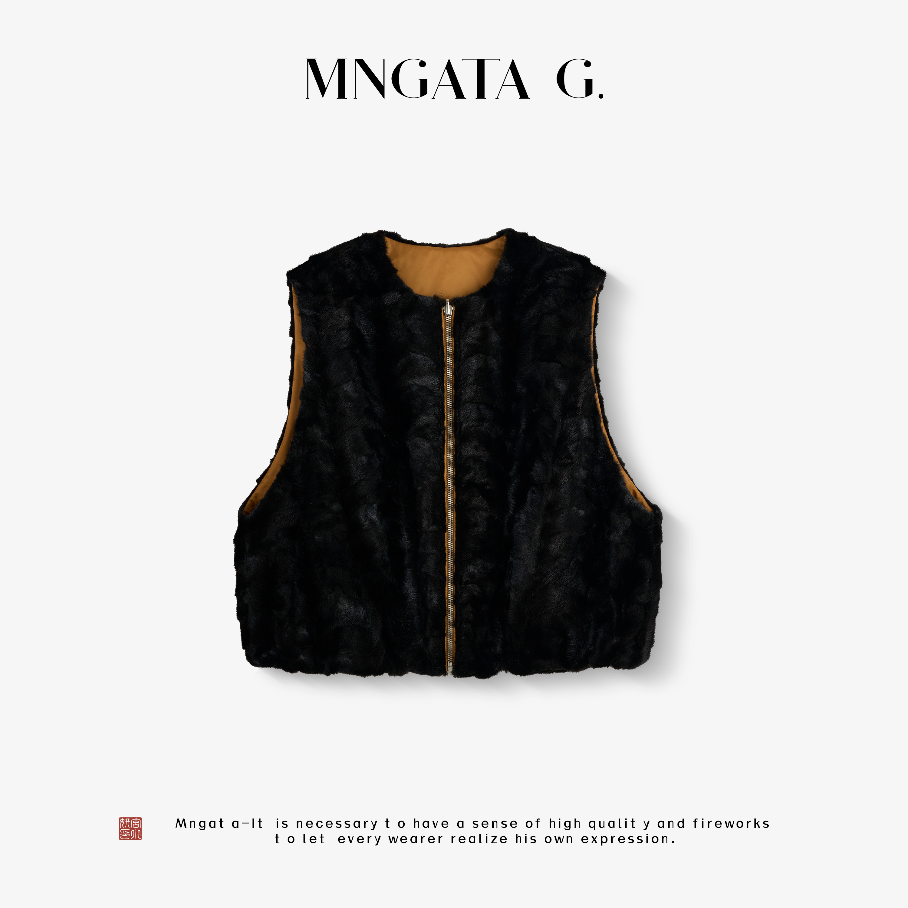 MNGATA G.宫小妍【曼奢水貂·黄里】双面3M热魅力新中式马甲5080461