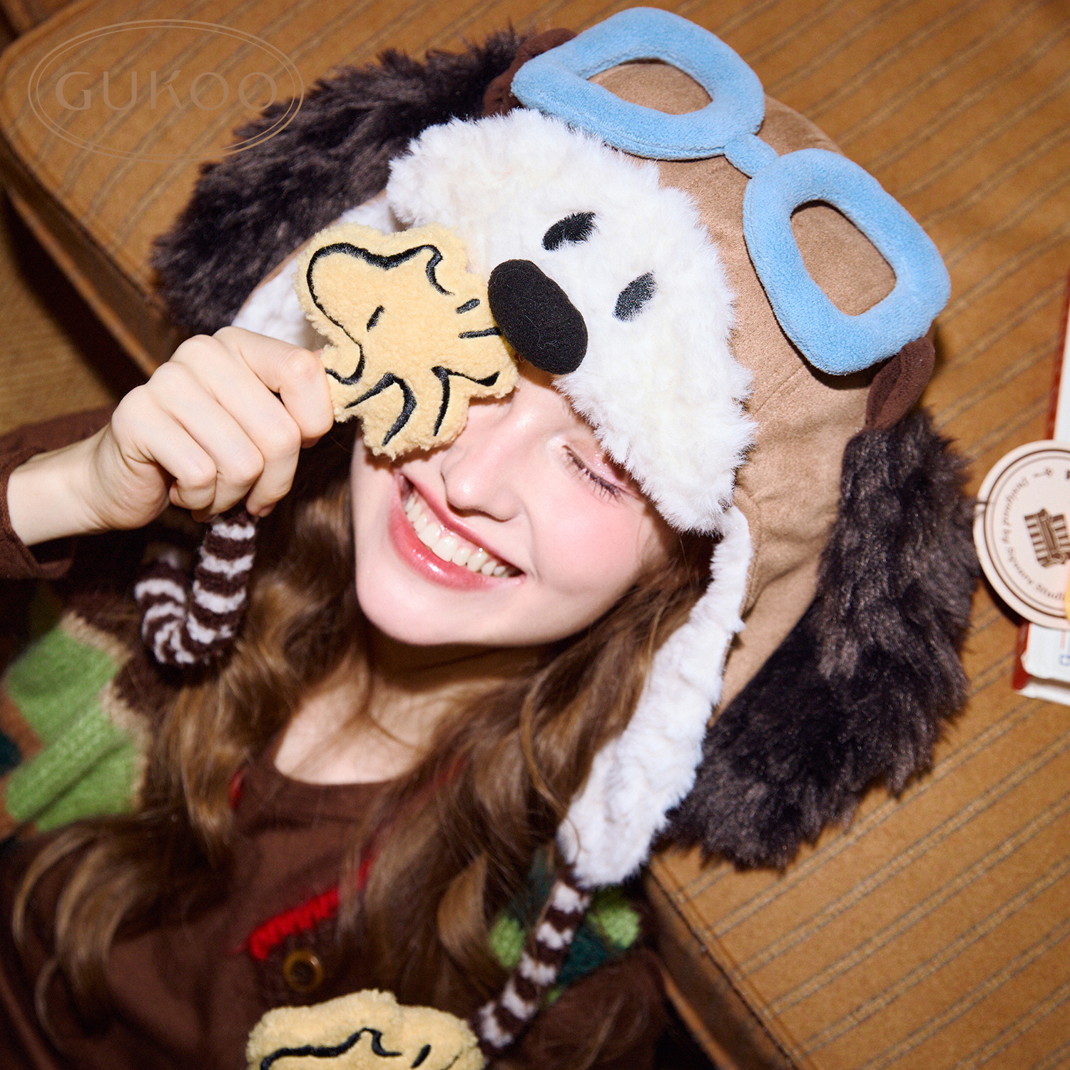 Gukoo/果壳冬季保暖飞行帽史努比联名新款加绒护耳女士棉帽子