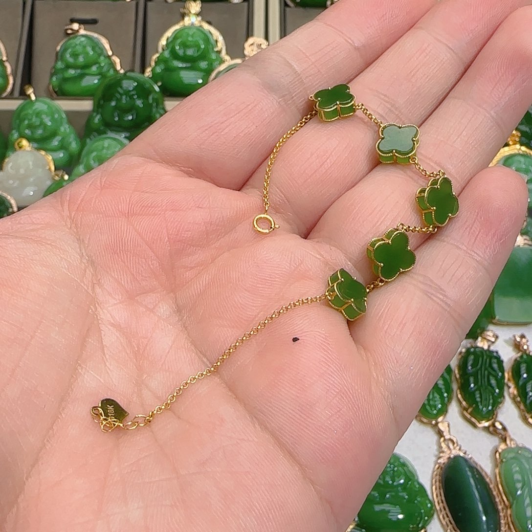 和田玉（碧玉）手链18K金镶嵌