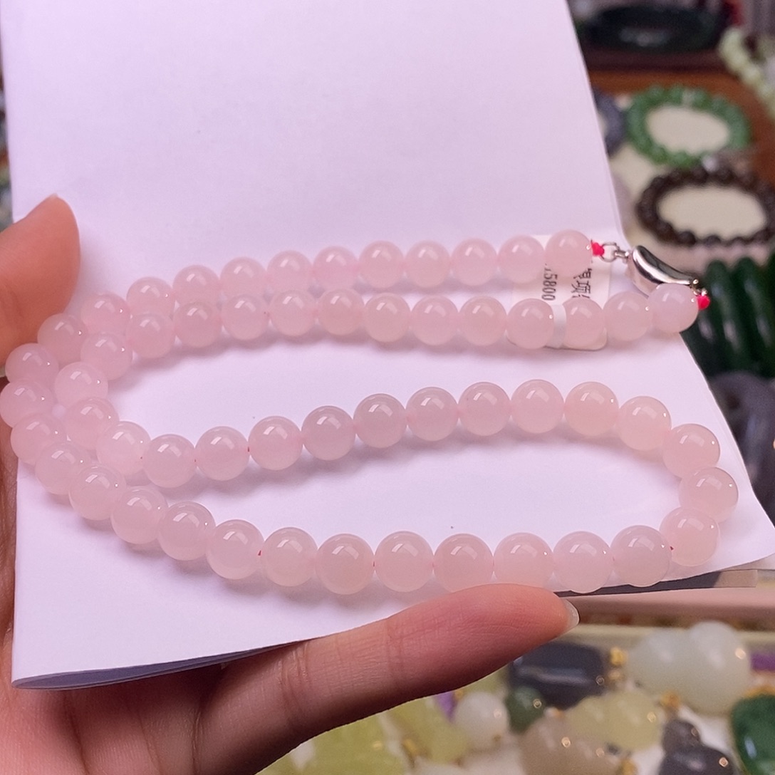 颈饰未镶嵌和田玉毕业级老坑料高冰红粉妈妈链8m