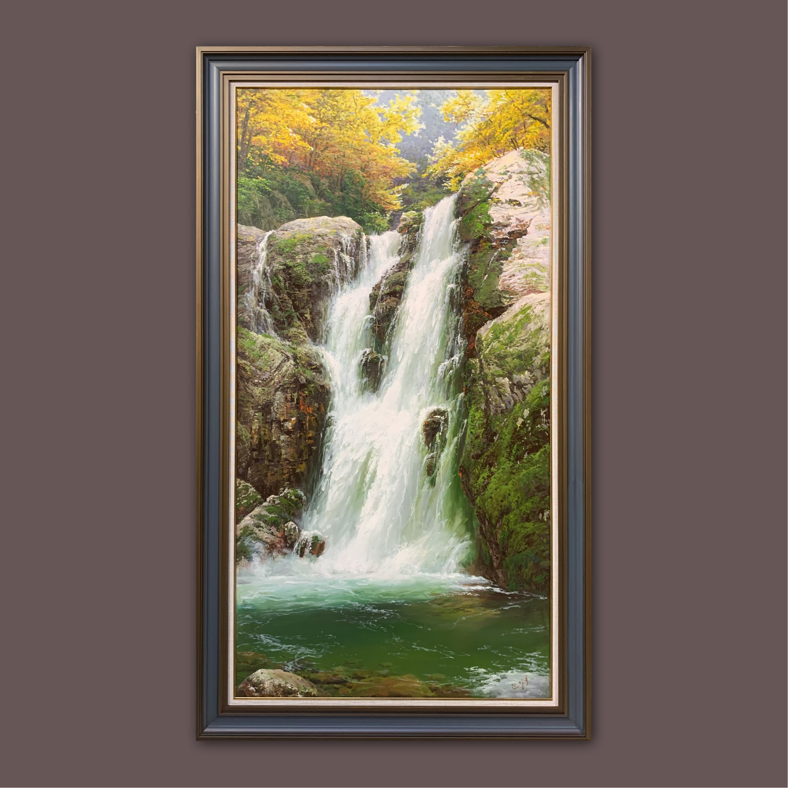 艺弘羽艺术 原创玄关山水瀑布流水风景油画收藏 尺寸102-180cm 