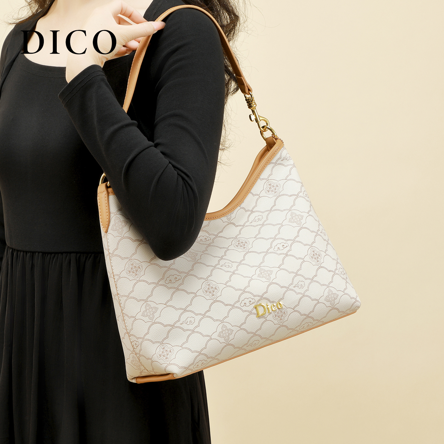 DICO迪蔻大容量腋下托特包2025新款老花通勤hobo包女士单肩斜挎包