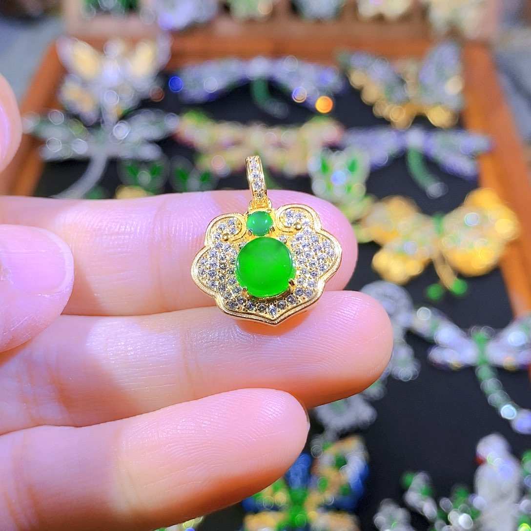 吊坠(不含链)银S925镶嵌翡翠