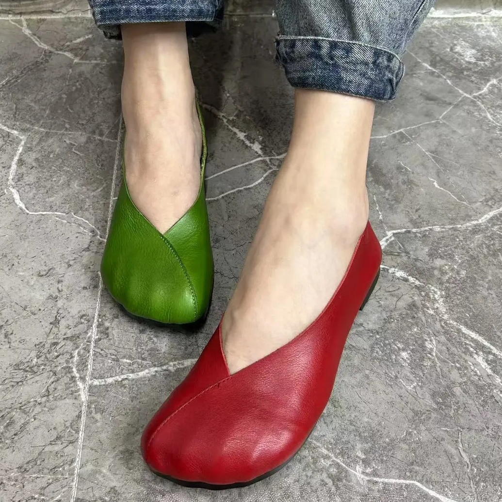 829-6新品复古时尚牛皮牛筋软底舒适百搭真皮女士低邦休闲鞋单鞋