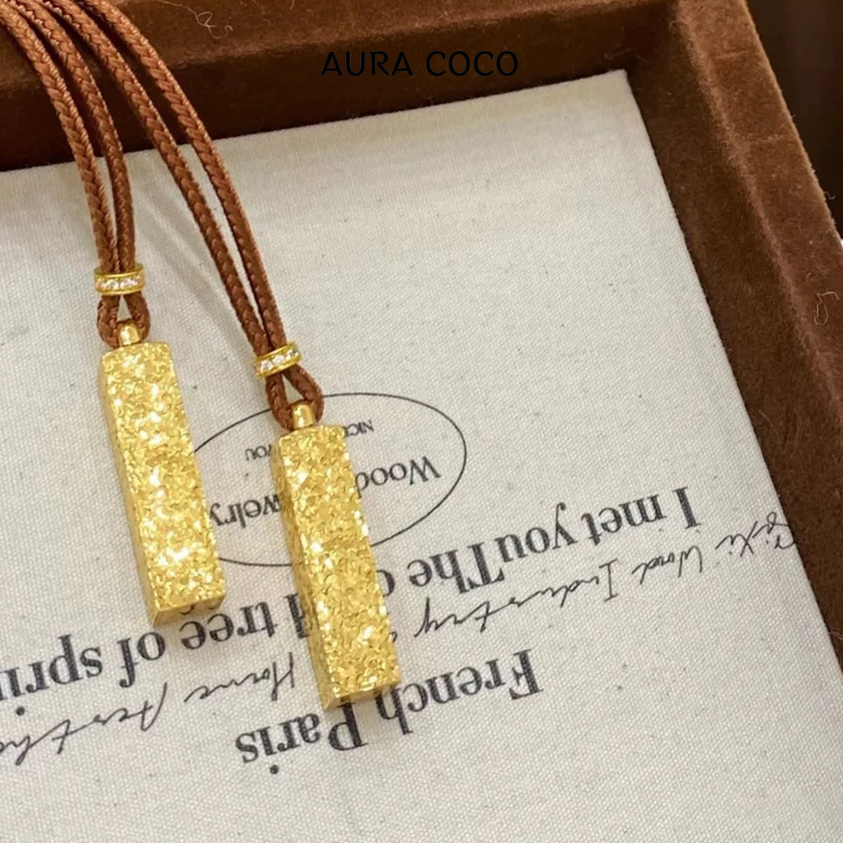 COCO高定 镀K金 四方来财碎冰冰 吊坠轻奢项链B7301