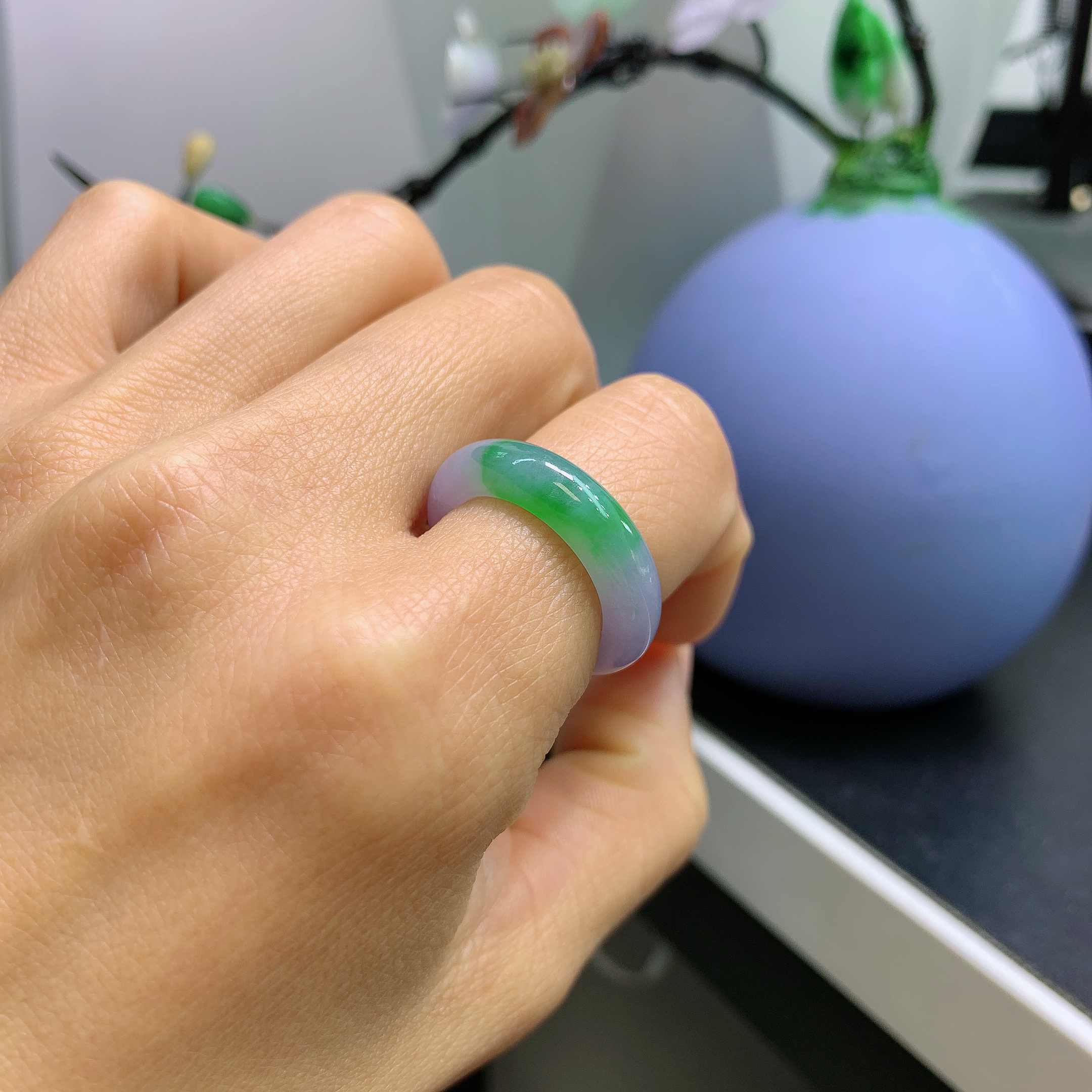 12-13圈口缅甸天然翡翠A货冰紫春彩戒指372#