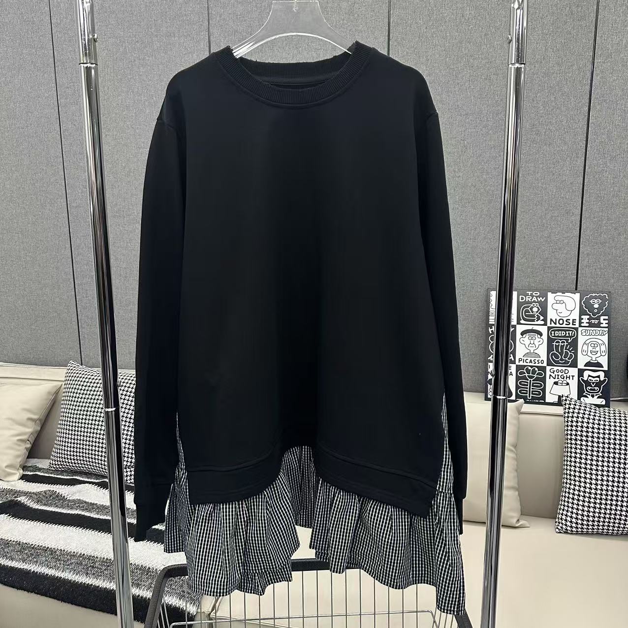 【娜娜推荐】25081潮牌设计师拼接黑白格子卫衣
