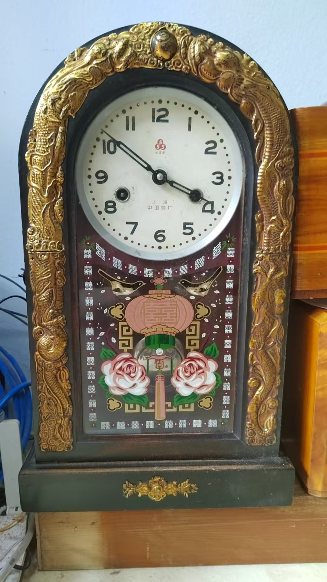 老钟表挂钟实木木质80年代怀旧收藏道具可使用打响