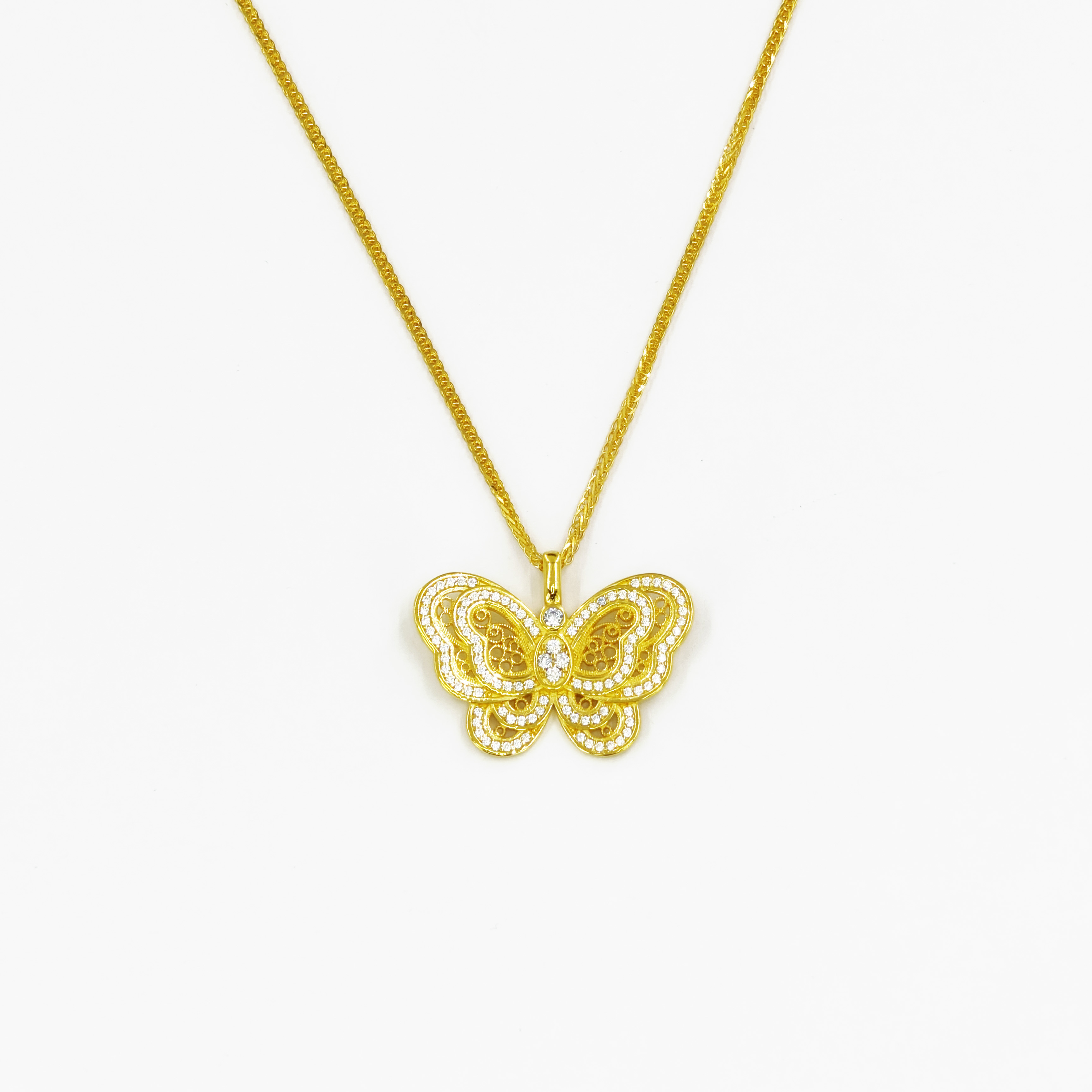 坠链均足银 足银999满钻镶嵌蝴蝶项链锁骨链坠链（关注领券）