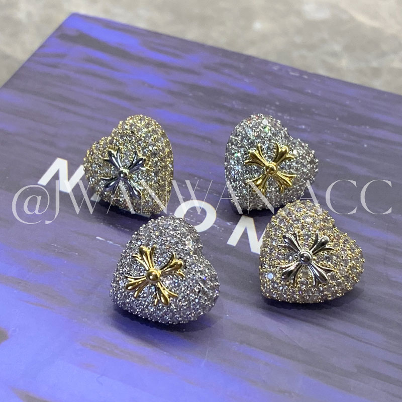 铜合金锆石耳饰 克罗拼色.金银十字爱心满钻耳环01ED1705