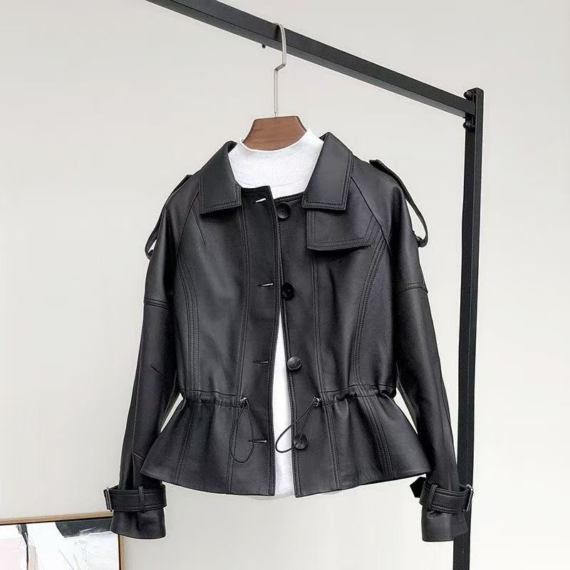 长袖春秋短款宽松型海宁真皮皮衣显瘦百搭时尚皮夹克女装休闲气质