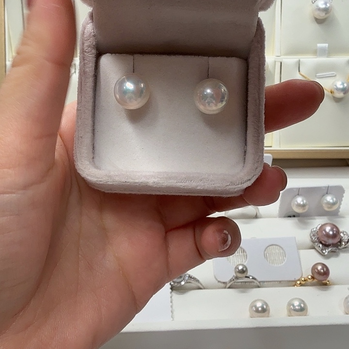 足银10.5mm银蓝耳钉