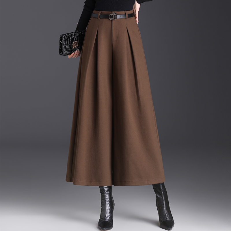 毛呢阔腿裤女秋冬新款高腰宽松2025年九分裙裤垂感厚款休闲裤