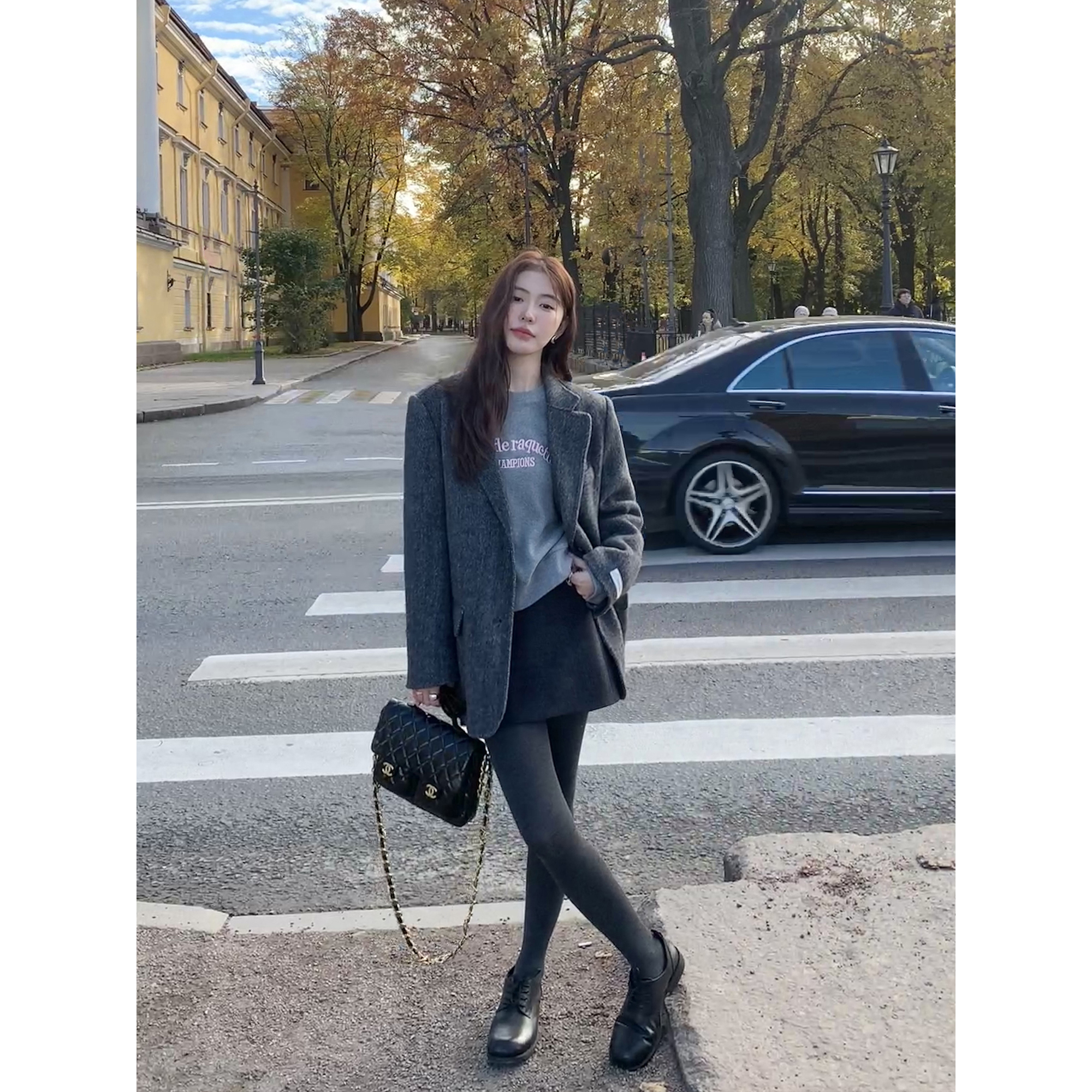 pusumede  奥克兰旧街 高腰毛呢半身裙女显瘦包臀裙气质a字短裙