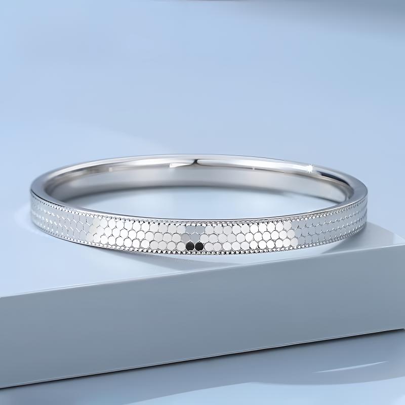 足银手镯 龙鳞足银999.9手镯鱼鳞龙鳞车花正圆工艺闪亮闭口